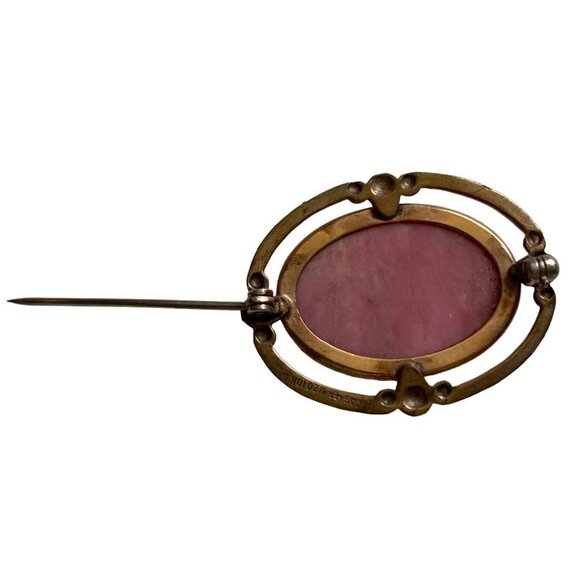 Vintage Uncas 10K Gold Filled Brooch Pink Oval Stone Romantic Signed - Picture 6 of 9